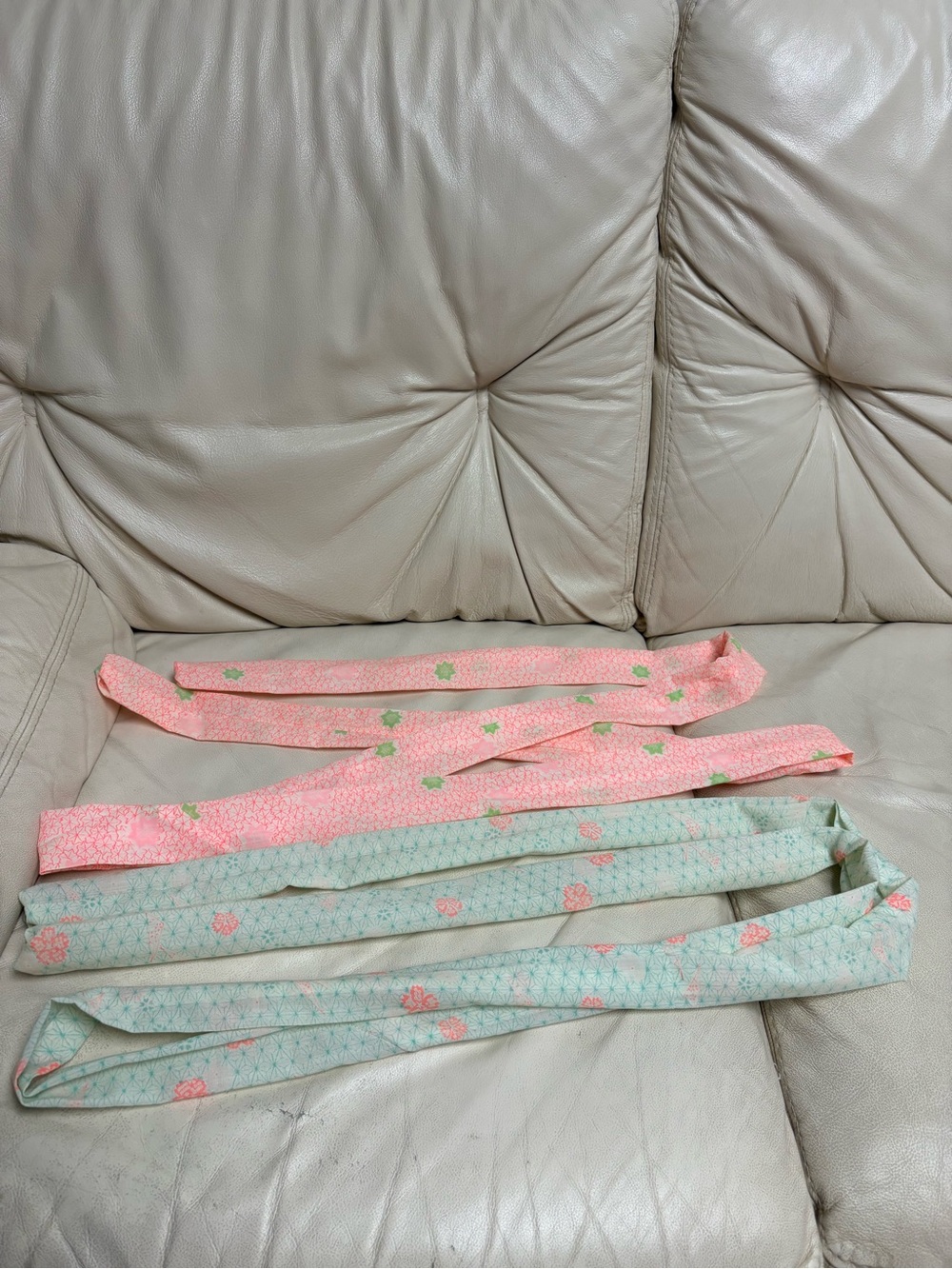 Set of 2 Obijime for Obi Belt Fabric Tie Pink Blue Floral Print